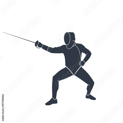 Fencing silhouette: Athlete in protective gear lunging with sword