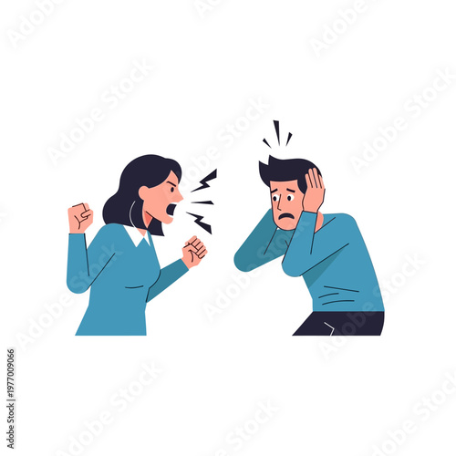 Angry Woman Yelling at Scared Man, Couple Conflict, Relationship Problems, Domestic Dispute