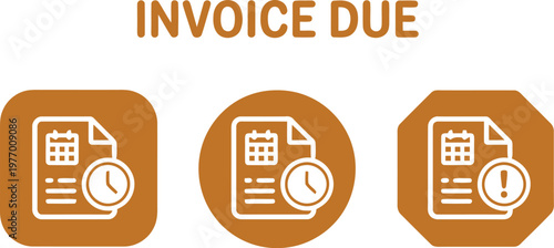 Invoice Due Icon Set – Payment Reminder, Billing Deadline, Financial Alert Symbols in Brown