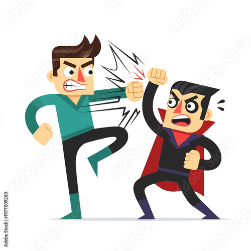 Cartoon Men Fighting: Aggressive Confrontation with Action Lines