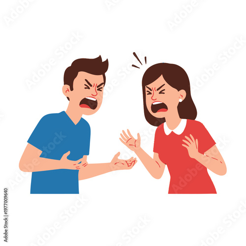Couple arguing, shouting and gesturing aggressively, relationship conflict, vector illustration