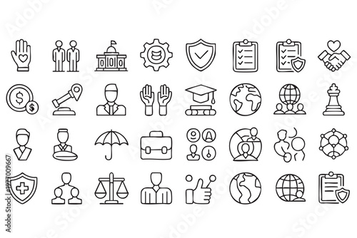 Community Governance and Support Icons for Social Development and Aid