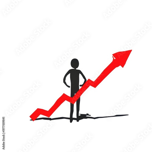Upward trend arrow with a confident figure beside it