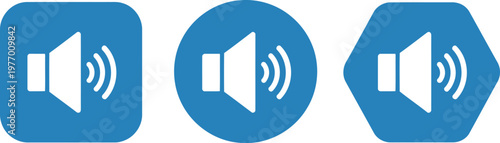 Blue Speaker Icon Set with Sound Waves for Audio, Music, and Multimedia Applications