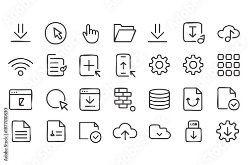 Digital Storage and File Transfer Icons for Apps and Software Platforms