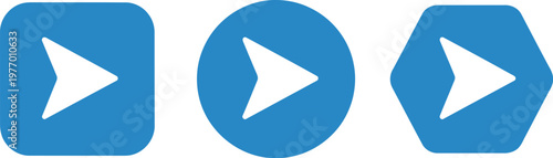 Free Download Blue play button icons set with square, circle, and hexagon shapes for web and app interface design - GFXLoad