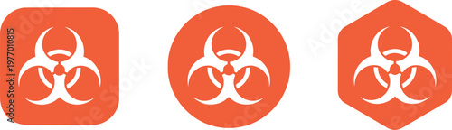 Set of orange biohazard symbols in flat style for safety warning and hazardous material signage