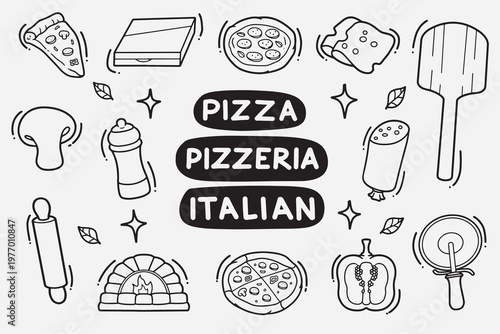set of pizza doodle good for background, wallpaper, element design, icon, etc
