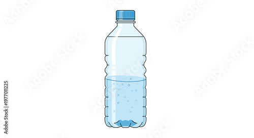 Clear plastic bottle half filled with clean drinking water showing bubbles and a blue cap for hydration and wellness needs.