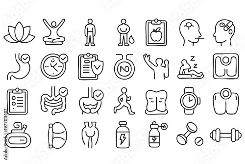 Fitness and Nutrition Icons with Workout Diet and Healthy Lifestyle
