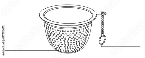 Elegant continuous line drawing of a tea infuser, perfect for minimalist kitchenware branding, modern culinary blogs, or sophisticated graphic resource applications.