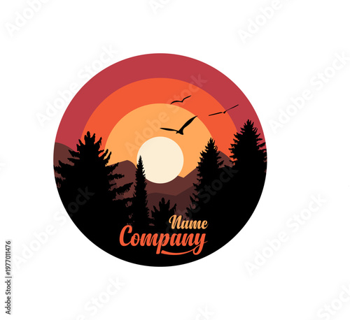 A beautiful sunset in the mountains with trees