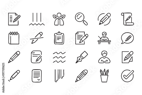 Writing and Editing Icon Set for Document Workflow and Content Creation