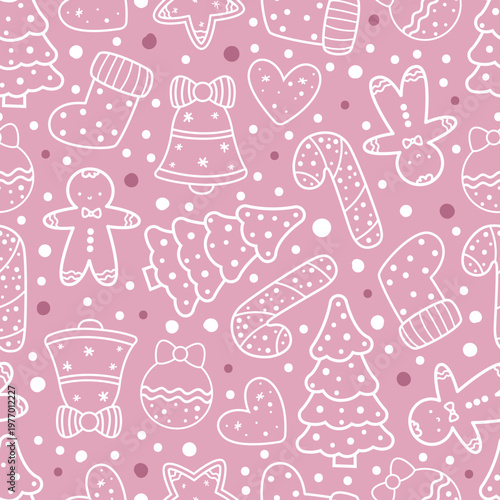 Festive Christmas Seamless Pattern with Cookies, Candy Cane and Winter Icons for Textile, Wrapping Paper and Branding