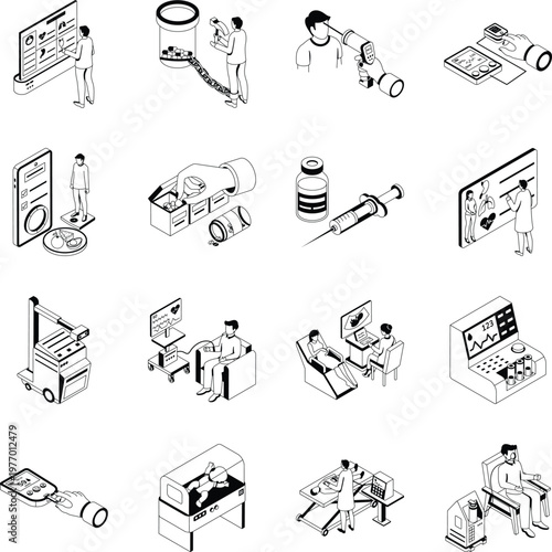 Pack of Medical and Clinical Isometric Style Icons 
