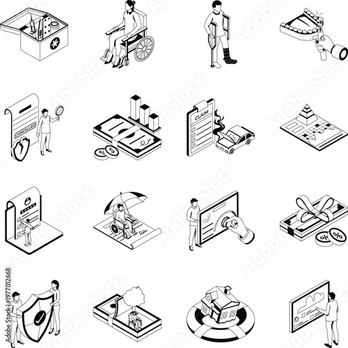 Pack of Medical and Checkup Isometric Style Icons 
