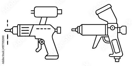 Two outlined paint spray guns of different styles for industrial use