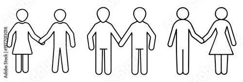 Outline illustrations of several couples or pairs of people holding hands