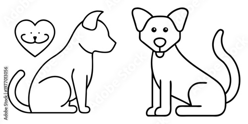 Cute Cartoon Dog Illustration with Line Art and Heart Decor