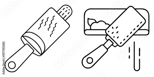 Line art illustration of waxing tools and a waxing pot container