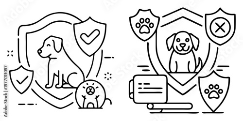 Dog health insurance and protection with health checkup and safety symbols
