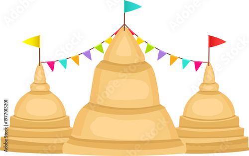 Classic sand castle banner with colorful summer flags