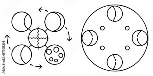 Phases of the moon infographic with cycle and lunar formation representation
