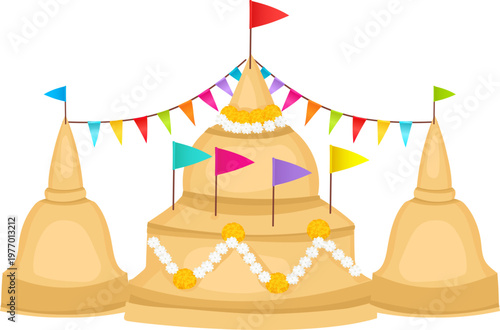 Royal sand castle with flags for playful beach branding