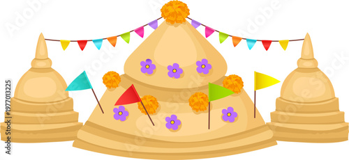 Dome sand castle with garland for festive beach art