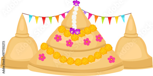 Candy style sand castle frame with festive bunting