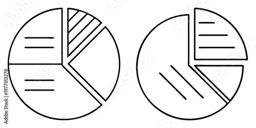 Two hand drawn pie charts in black and white illustration style