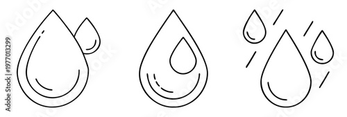 Three variations of water droplet icons representing freshness and purity in design