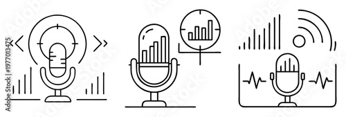 Illustration of podcasts, audio recording, microphone technology, broadcast, and audio engineering