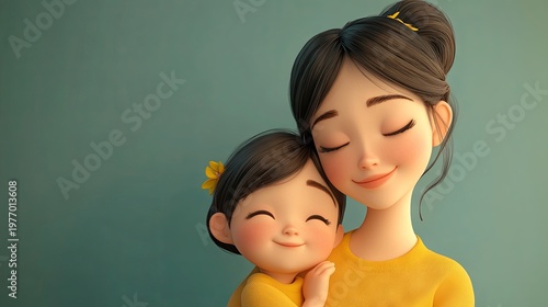 A 3D cartoon-style vector icon depicting a woman with a child.