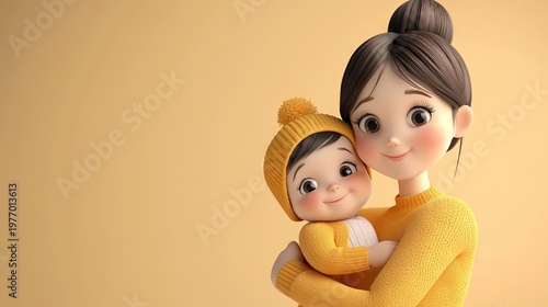 A 3D cartoon-style vector icon depicting a woman with a child.