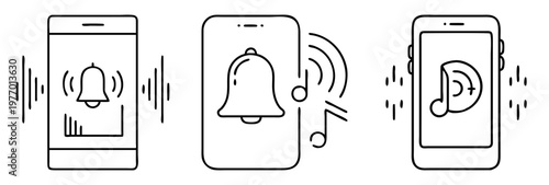 Illustration of smartphone notifications, ringer sounds, message alerts, and music notes
