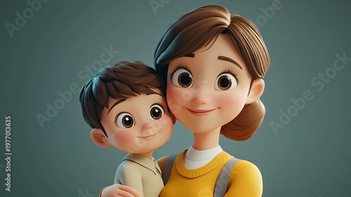A 3D cartoon-style vector icon depicting a woman with a child.