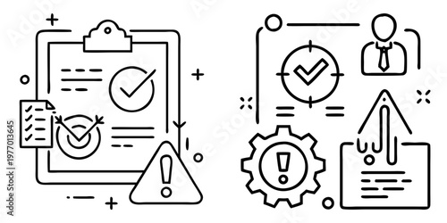 Illustration depicting checklist, goal achievement, risk management, process automation and corporate compliance