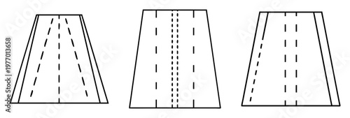 Three stylized road illustrations with dashed lines and converging boundaries