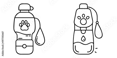 Outlined pet water bottle designs for pet hydration on walks