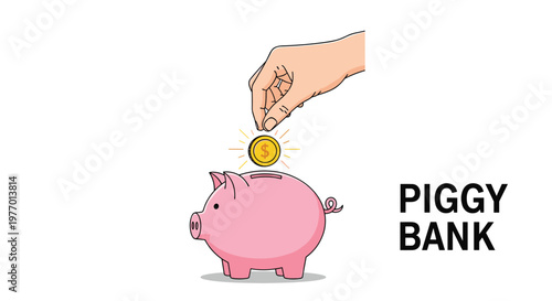 Hand putting a gold dollar coin into a pink piggy bank isolated on white background for finance and savings concepts.
