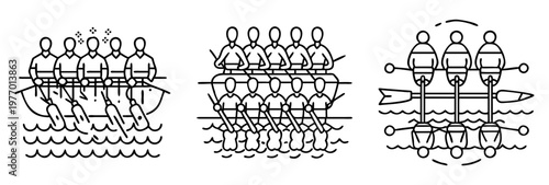 Rowing team icon collection showcasing various boat rowing team designs