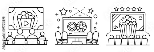 three distinct settings for movie watching, in a theater and at home