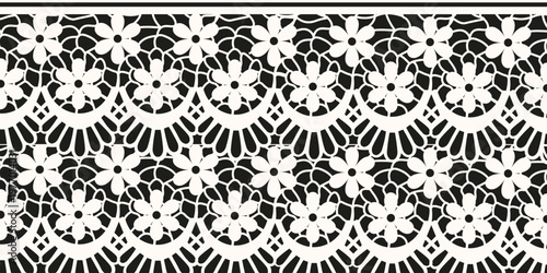 Retro floral Lace texture background isolated black backdrop. White craft Lace effect material background design. Hand drawn Lace textured pattern. EPS 10