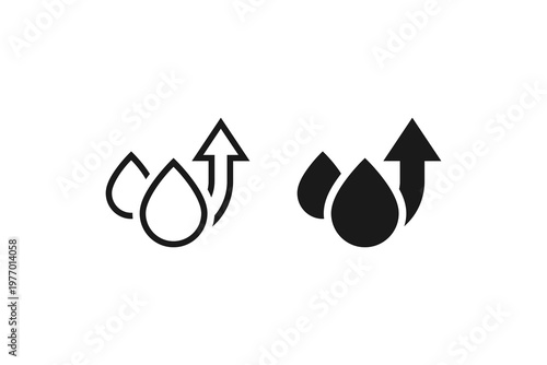 Liquid droplets with upward arrow icon for rising prices or humidity