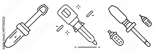 Artistic black and white line drawing of multiple styles of glue applicators
