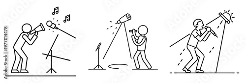 stages of creativity and communication shown with stick figures and different tools