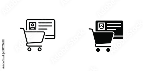 Two set shopping cart with identification card outline and solid styles
