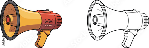 Megaphone illustration & outline set isolated on transparent background