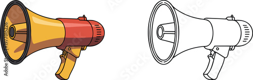 Megaphone illustration & outline set isolated on transparent background